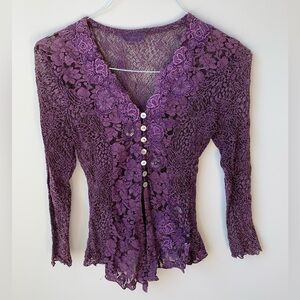 Purple sheer button up blouse